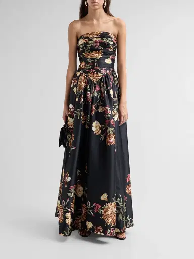 Hemant & Nandita Women's Floral Ruched Strapless Maxi Dress - Black | Thumbnail 2 Hemant & Nandita Women's Floral Ruched Strapless Maxi Dress - Black | Thumbnail 2