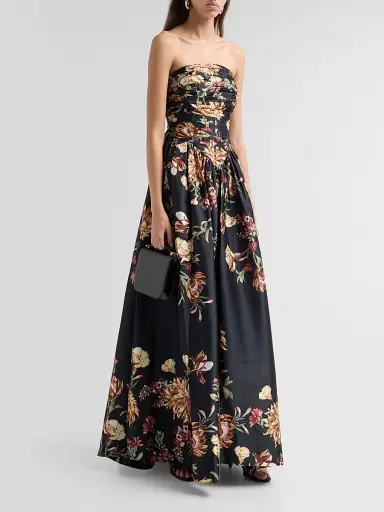 Hemant & Nandita Women's Floral Ruched Strapless Maxi Dress - Black | Thumbnail 4 Hemant & Nandita Women's Floral Ruched Strapless Maxi Dress - Black | Thumbnail 4