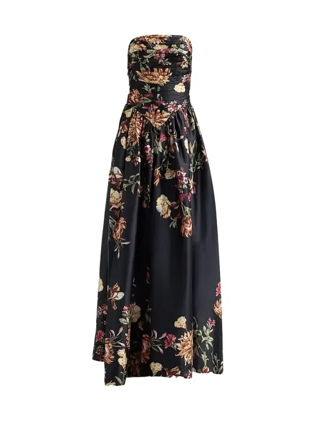 Hemant & Nandita Women's Floral Ruched Strapless Maxi Dress - Black