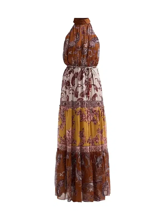 Hemant & Nandita Women's Colorblocked Tiered Maxi Dress - Brown