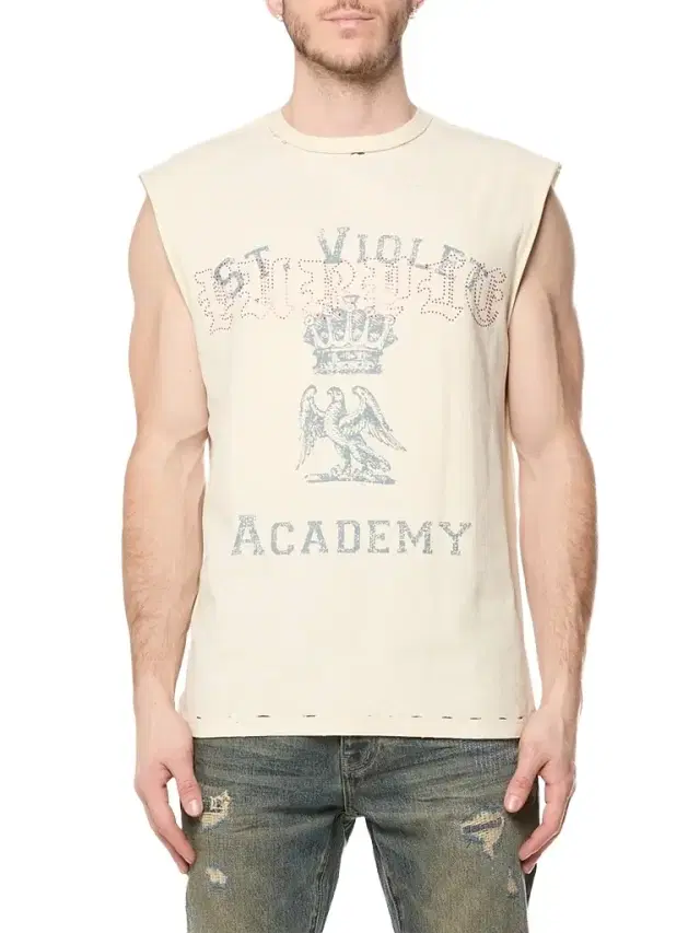 Men's Embellished Graphic Sleeveless Cotton T-Shirt - Off White
