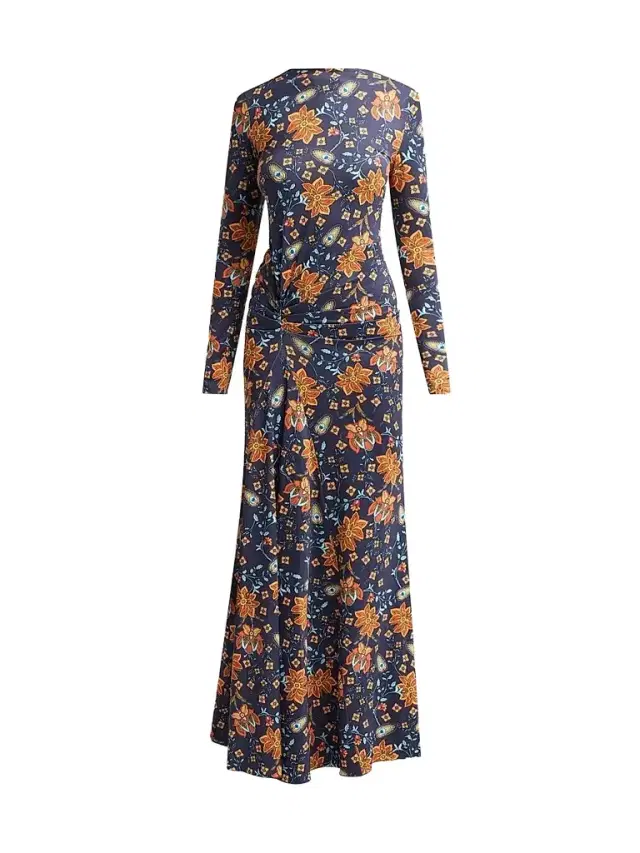 EYWASOULS MALIBU Women's Annie Floral Long-Sleeve Maxi Dress - Indigo Wildflower - Size XL