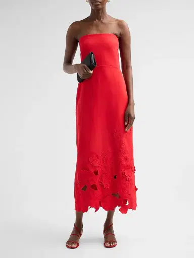 As It May Women's Maelle Crêpe Embroidered Midi Dress - Carmine Red | Thumbnail 2 As It May Women's Maelle Crêpe Embroidered Midi Dress - Carmine Red | Thumbnail 2