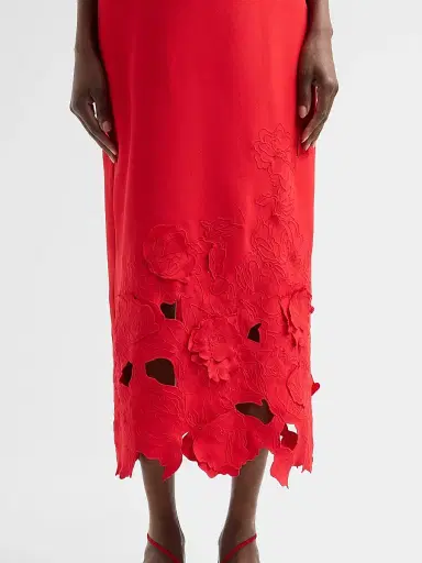 As It May Women's Maelle Crêpe Embroidered Midi Dress - Carmine Red | Thumbnail 5 As It May Women's Maelle Crêpe Embroidered Midi Dress - Carmine Red | Thumbnail 5