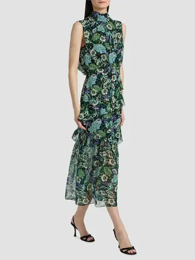 Saloni Women's Fleur Ruffled Midi Dress - Silva Fern | Thumbnail 2