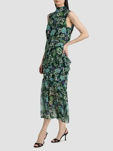 Saloni Women's Fleur Ruffled Midi Dress - Silva Fern | Thumbnail 4