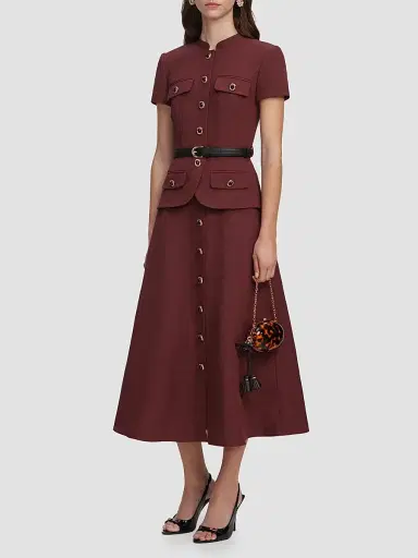 Self-Portrait Women's Peplum Linen-Blend Midi Dress | Thumbnail 4 Self-Portrait Women's Peplum Linen-Blend Midi Dress | Thumbnail 4