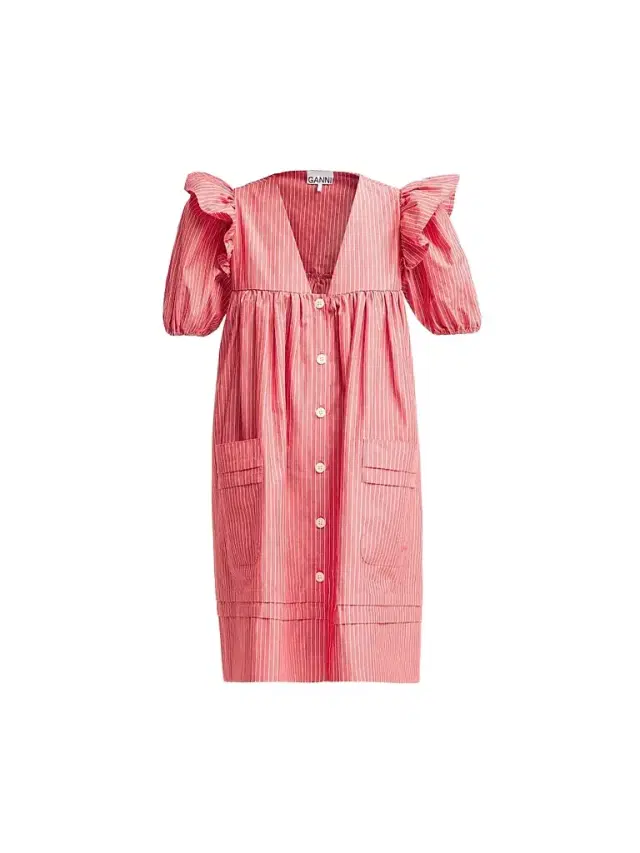 Ganni Women's Oxford Stripe Angel Minidress - High Risk Red