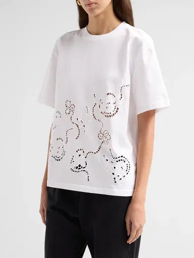 Ganni Women's Embroidered Anglais Cotton Jersey T-Shirt - Bright White | Thumbnail 4
