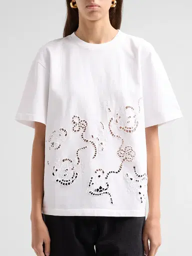 Ganni Women's Embroidered Anglais Cotton Jersey T-Shirt - Bright White | Thumbnail 5
