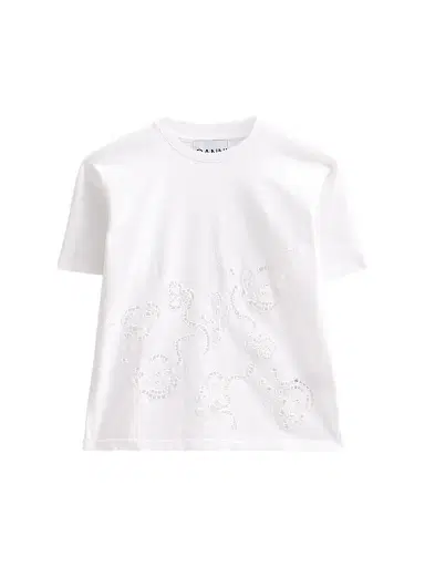 Ganni Women's Embroidered Anglais Cotton Jersey T-Shirt - Bright White | Thumbnail 1