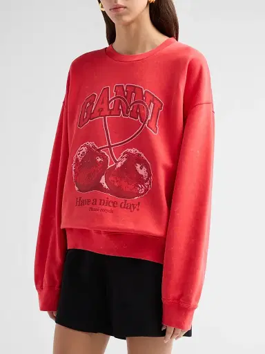 Ganni Women's Isoli Cherry Crewneck Sweatshirt - High Risk Red | Thumbnail 4