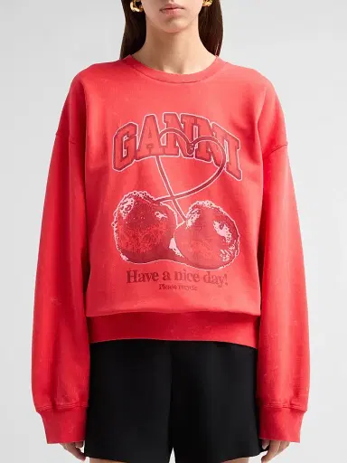 Ganni Women's Isoli Cherry Crewneck Sweatshirt - High Risk Red | Thumbnail 5
