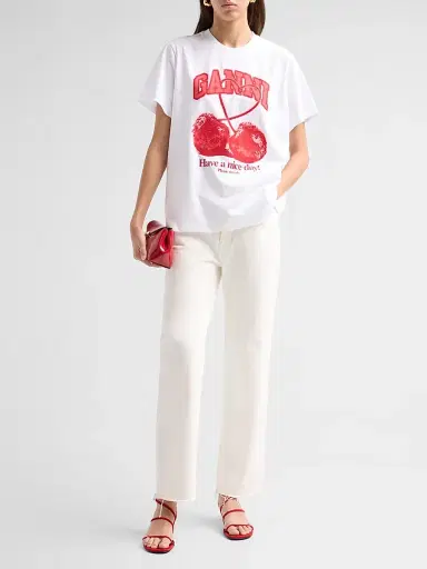 Ganni Women's Cherry Cotton Crewneck T-Shirt - Bright White | Thumbnail 2