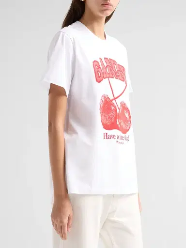 Ganni Women's Cherry Cotton Crewneck T-Shirt - Bright White | Thumbnail 4