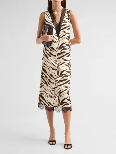 Ganni Women's Printed Satin V-Neck Midi Dress - Egret | Thumbnail 2