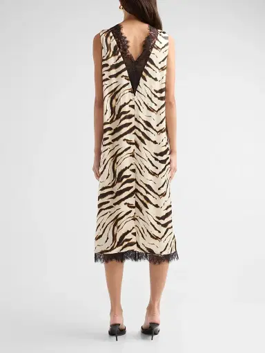 Ganni Women's Printed Satin V-Neck Midi Dress - Egret | Thumbnail 3