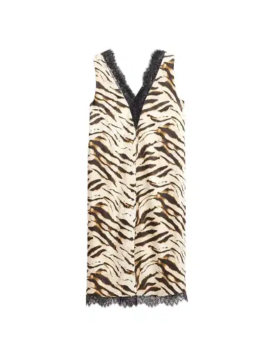 Ganni Women's Printed Satin V-Neck Midi Dress - Egret | Thumbnail 1