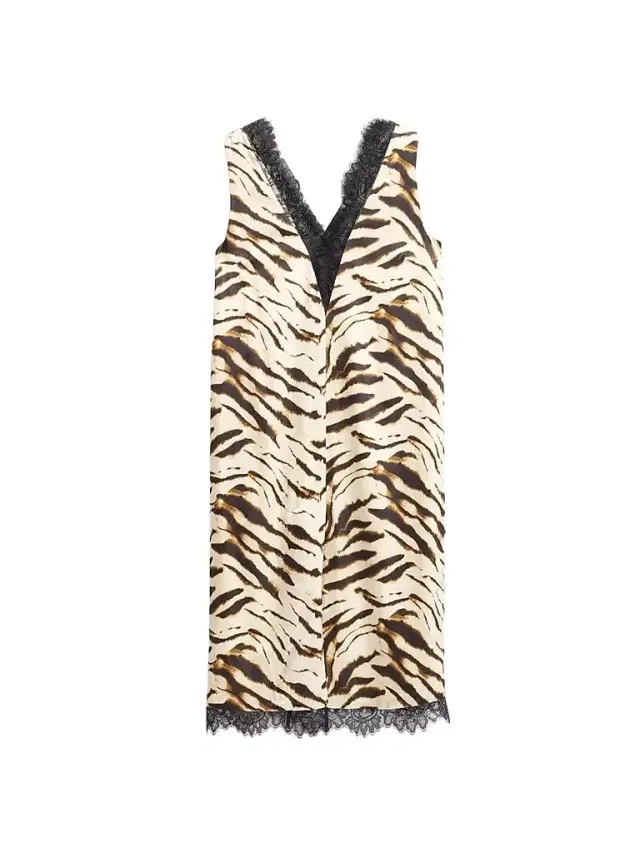 Ganni Women's Printed Satin V-Neck Midi Dress - Egret