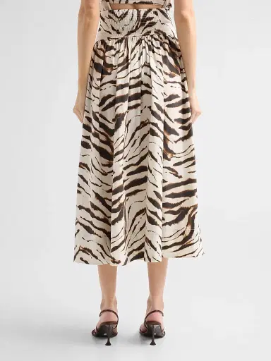 Ganni Women's Zebra Print Stretch-Cotton Midi Skirt - Egret | Thumbnail 3