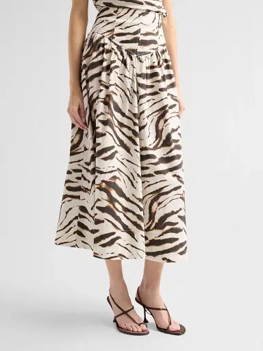 Ganni Women's Zebra Print Stretch-Cotton Midi Skirt - Egret | Thumbnail 4