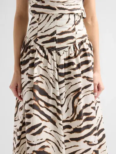 Ganni Women's Zebra Print Stretch-Cotton Midi Skirt - Egret | Thumbnail 5