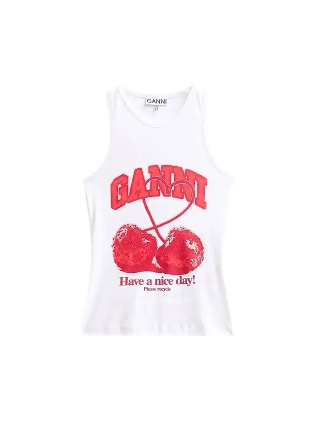 Ganni Women's Compact Rib Jersey Cherry Tank Top - Bright White