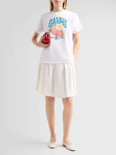 Ganni Women's Strawberry Cotton Jersey Crewneck T-Shirt - Bright White | Thumbnail 2