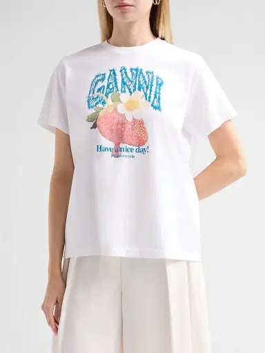 Ganni Women's Strawberry Cotton Jersey Crewneck T-Shirt - Bright White | Thumbnail 4