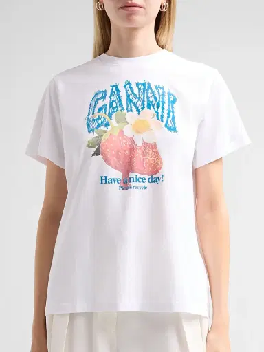 Ganni Women's Strawberry Cotton Jersey Crewneck T-Shirt - Bright White | Thumbnail 5