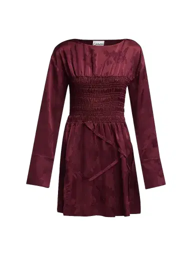 Ganni Women's Fluid Satin Jacquard Patchwork Mini Dress - Port Royal | Thumbnail 1