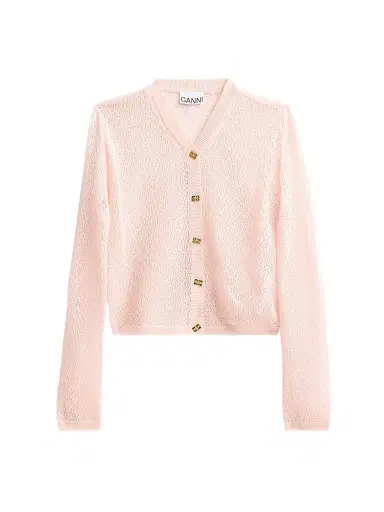 Ganni Women's Pointelle-Knit Cardigan - Pale Lilac | Thumbnail 1