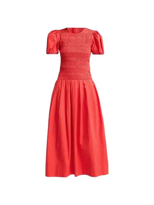 Ganni Women's Stretch-Cotton Smocked Midi Dress - Goji Berry
