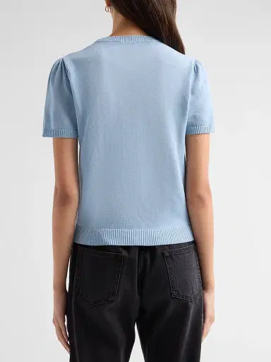 Ganni Women's Argyle Cotton Knit Crewneck T-Shirt - Soft Chambray | Thumbnail 3