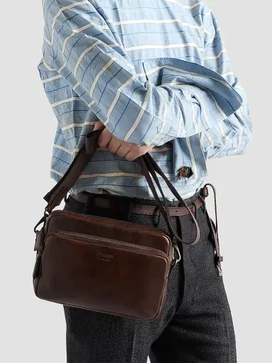 Prada Men's Leather Shoulder Bag - Brown | Thumbnail 2