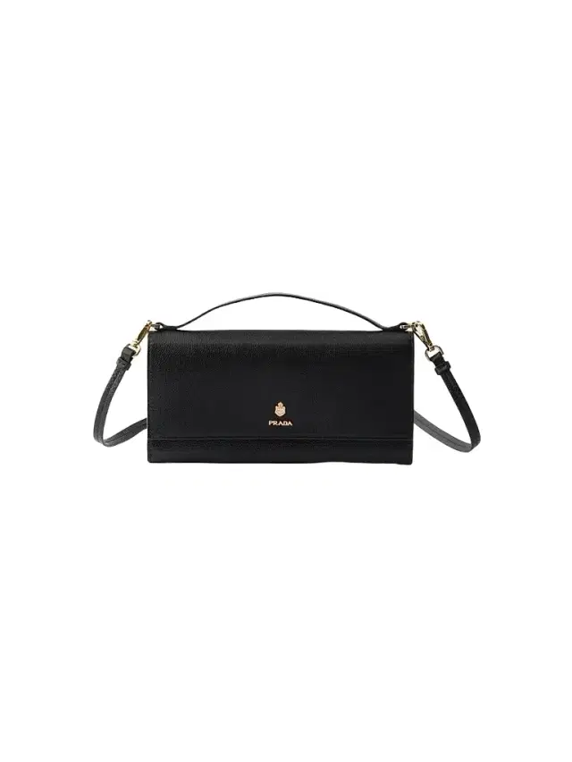 Prada Women's Leather Wallet with Shoulder Strap - Black
