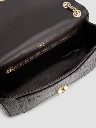 Tom Ford Women's Mia Python-Embossed Leather Chain Shoulder Bag - Espresso | Thumbnail 3