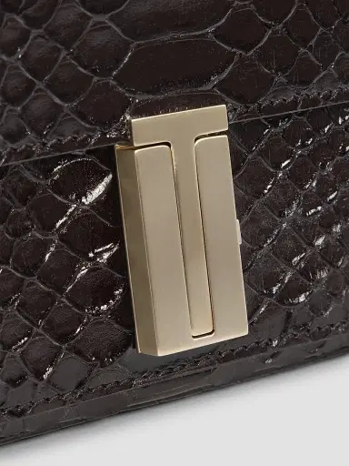 Tom Ford Women's Mia Python-Embossed Leather Chain Shoulder Bag - Espresso | Thumbnail 4