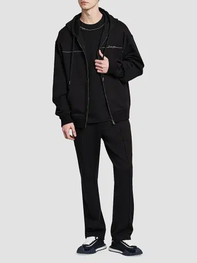 Dolce & Gabbana Men's Logo Cotton Zip-Front Hoodie - Nero | Thumbnail 2