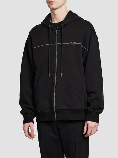 Dolce & Gabbana Men's Logo Cotton Zip-Front Hoodie - Nero | Thumbnail 3