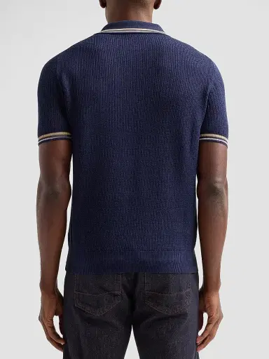 Isaia Men's Varsity Silk-Linen Polo Shirt - Dark Blue - Size Small | Thumbnail 3 Isaia Men's Varsity Silk-Linen Polo Shirt - Dark Blue - Size Small | Thumbnail 3