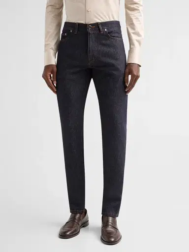 Isaia Men's Light Denim Slim Jeans - Navy | Thumbnail 4 Isaia Men's Light Denim Slim Jeans - Navy | Thumbnail 4