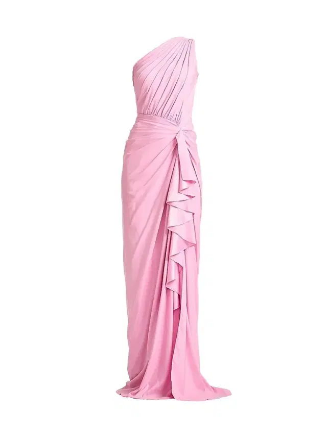 Tadashi Shoji Women's Ruffled Jersey One-Shoulder Gown - Candy Pink