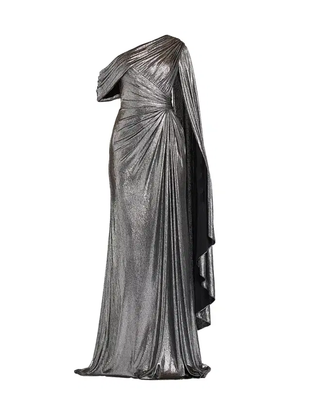 Tadashi Shoji Women's Zeka Metallic Cape Sleeve Gown - Steel