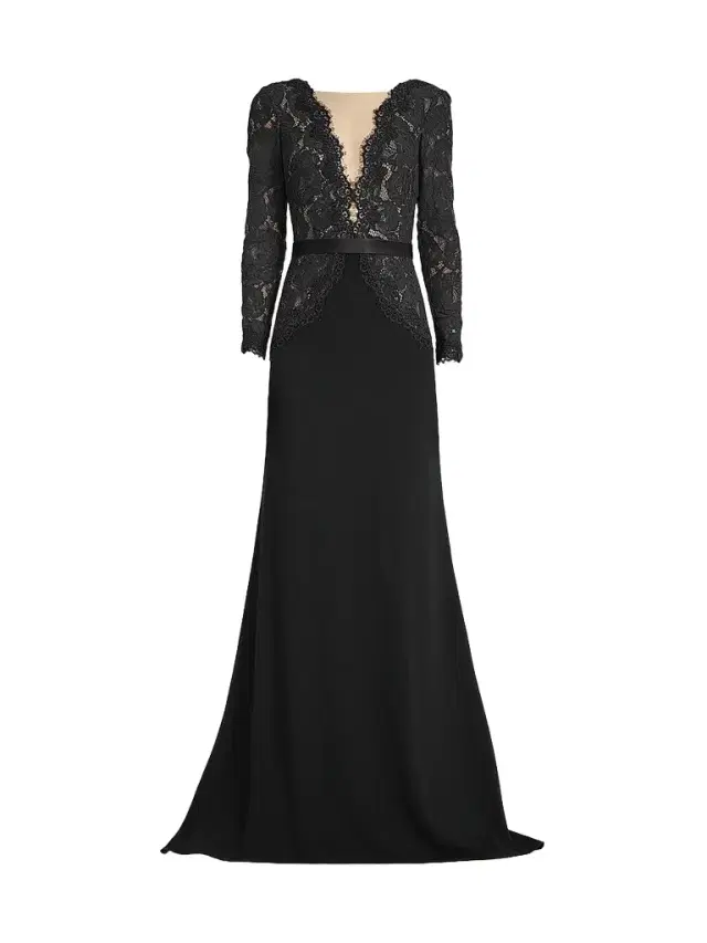 Tadashi Shoji Women's Corwin Embroidered Illusion Gown - Black Beige