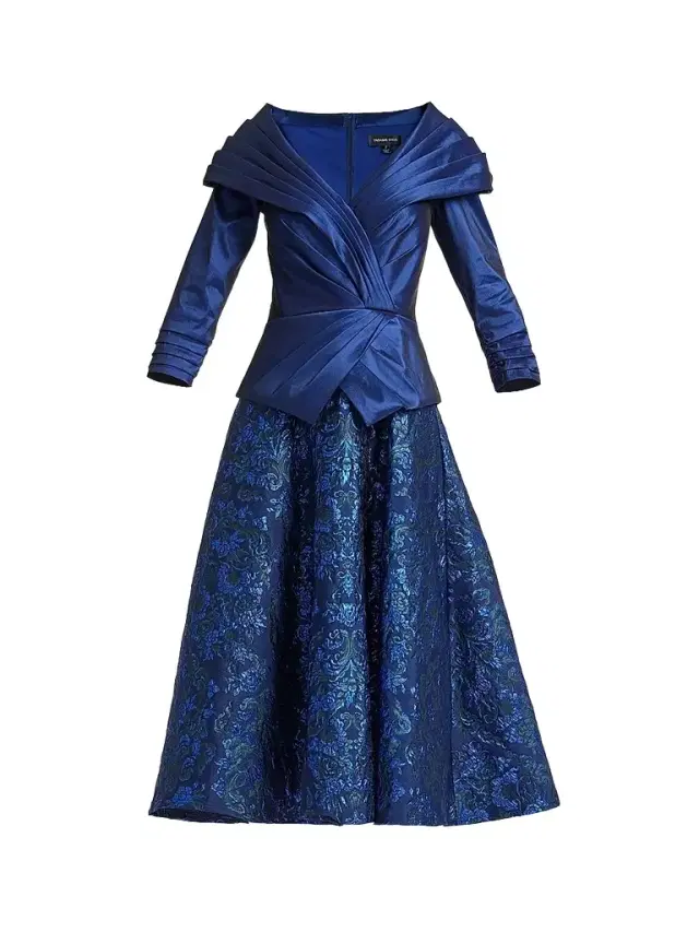 Tadashi Shoji Women's Renwick Portrait Jaquard Cocktail Dress - Navy Multi