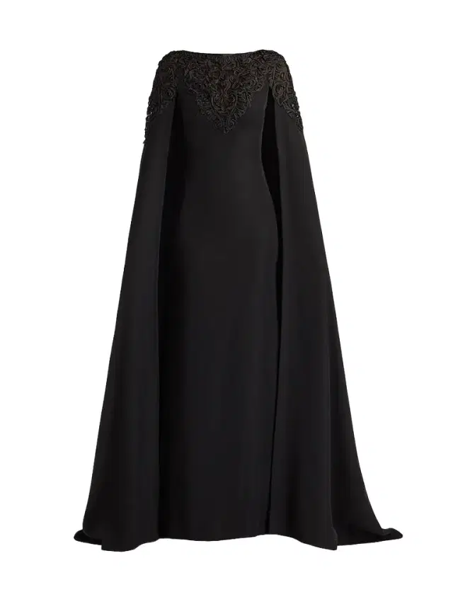 Tadashi Shoji Women's Massaro Embroidered Cape Gown - Black