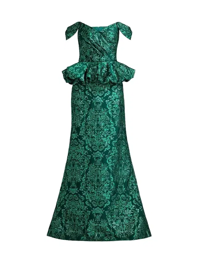 Tadashi Shoji Women's Corliss Bubble Peplum Gown - Emerald Green Multi