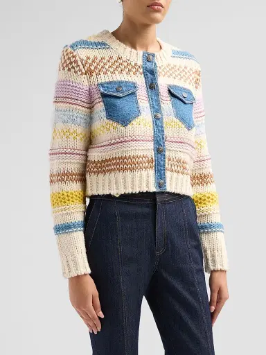 Cinq à Sept Women's Suki Denim Patchwork Cardigan - Multi Blue Haze | Thumbnail 4