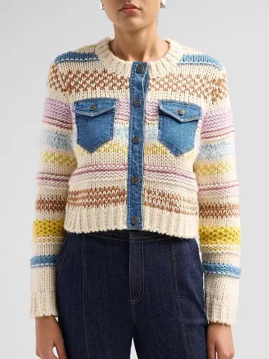Cinq à Sept Women's Suki Denim Patchwork Cardigan - Multi Blue Haze | Thumbnail 5